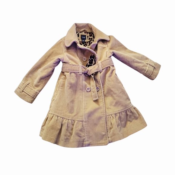 Baby Gap Tan Corduroy & Leopard Print Lined Trench Coat Size 2T - Picture 6 of 6